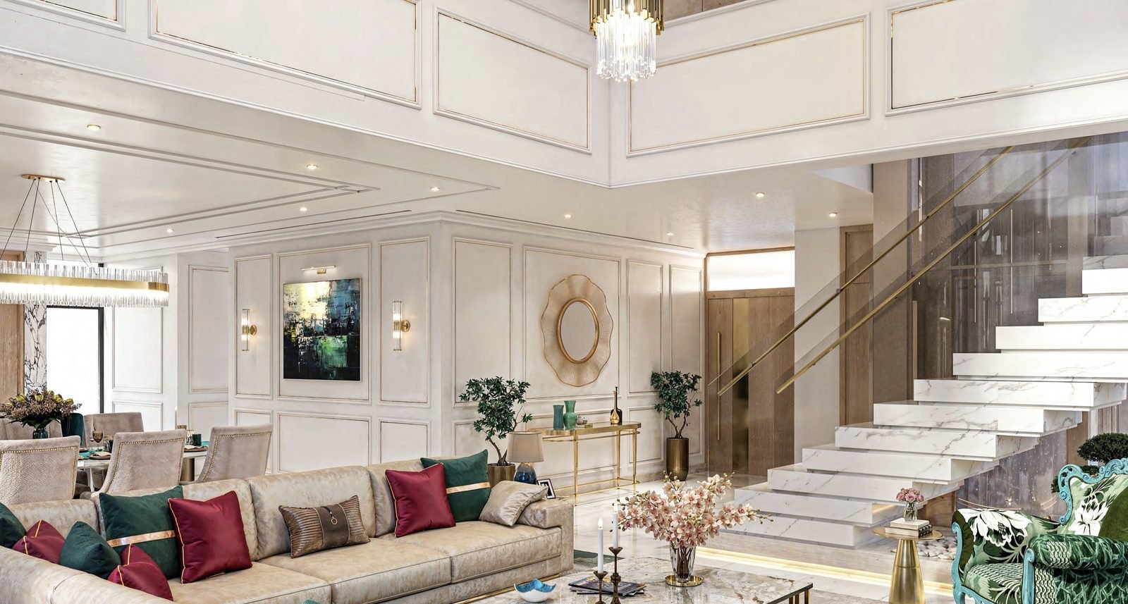 A double-height living room in an Azizi Florence home.